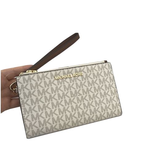 michael kors jet set travel double zip wristlet wallet|michael kors wallet double zip.